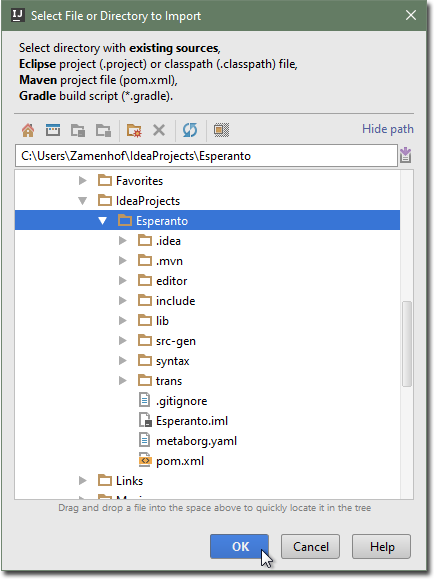 Browsing to the project