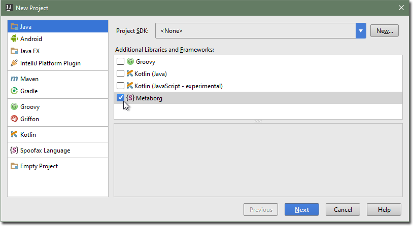 "New Project" dialog