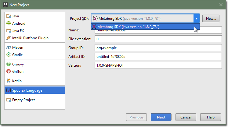 Select the "Metaborg SDK"